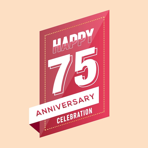 Plantilla de logotipo de aniversario de 75 años sobre fondo marrón. celebrando números blancos y cinta.