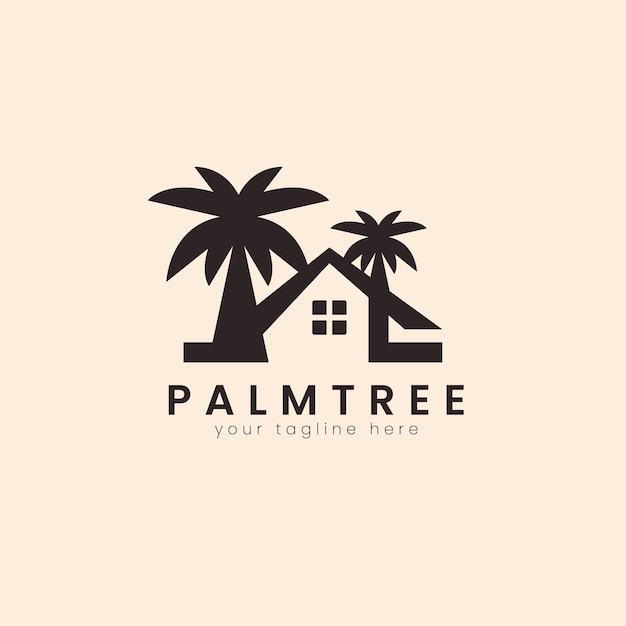 La plantilla del logotipo del árbol de la casa de palmeras se puede utilizar para la ilustración de vector de diseño de logotipo de hotel o resort de playa tropical