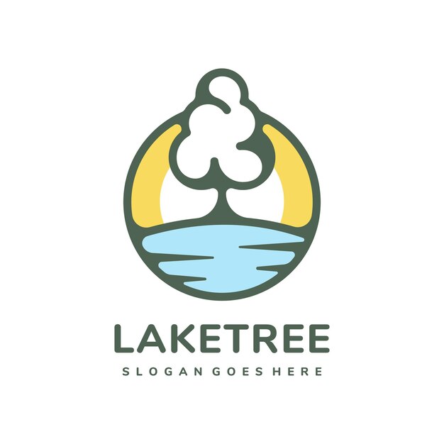 Plantilla de logotipo de árbol de lago