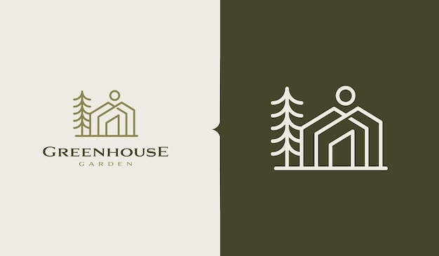 Plantilla de logotipo de árbol de pino de casa de madera Símbolo premium creativo universal Logotipo de icono de signo vectorial