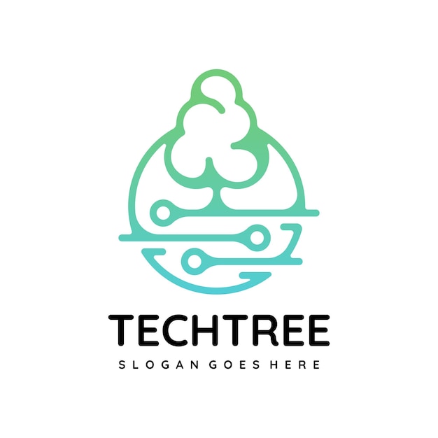 Plantilla de logotipo de árbol tecnológico y naturaleza