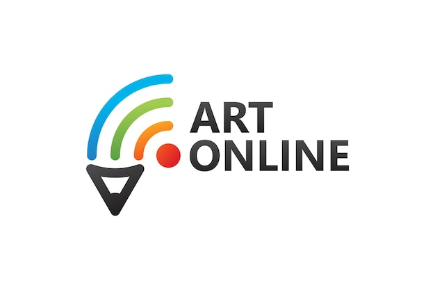 Plantilla de logotipo de arte en línea, lápiz y red vector premium