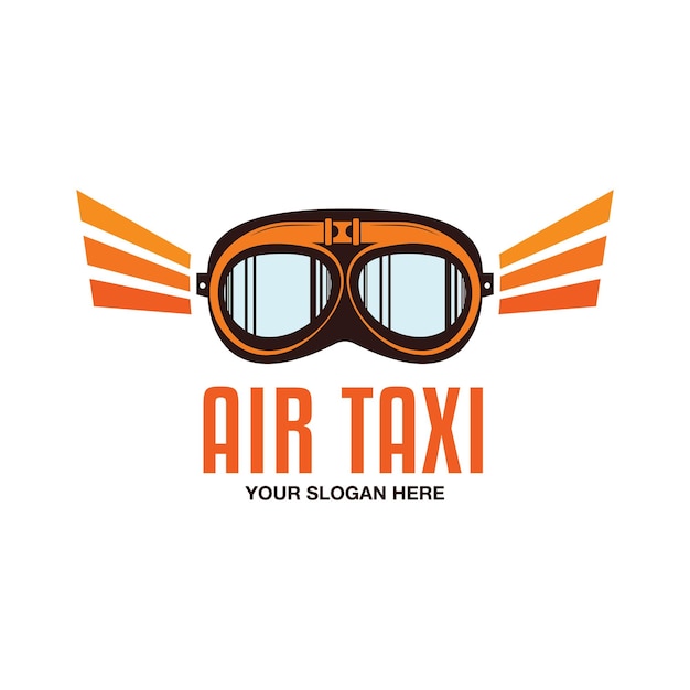 Plantilla de logotipo de avión con gafas taxi aéreo gráficos de insignia de avión para pegatina de camiseta identidad de marca de vuelo etiqueta de vector de stock aislada en fondo blanco