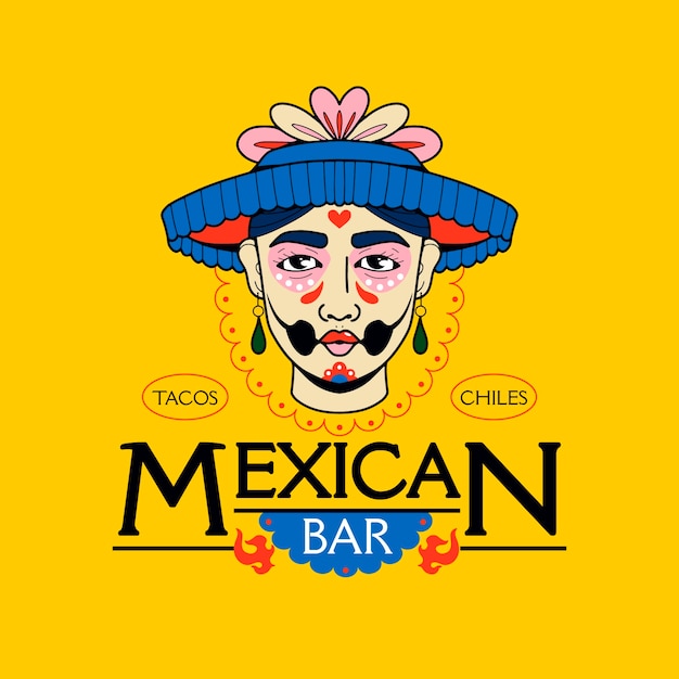 Plantilla de logotipo de bar mexicano dibujado a mano