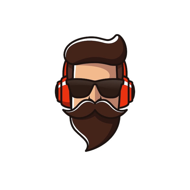 Plantilla de logotipo de barba hombre con auriculares