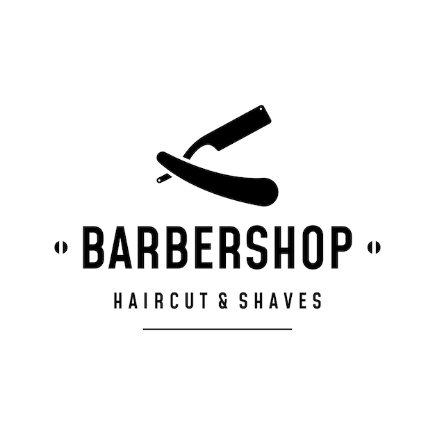 Plantilla de logotipo de barbería en estilo vintage con el concepto de maquinilla de afeitar y otras herramientas Logotipo para etiqueta de salón de negocios y barbería