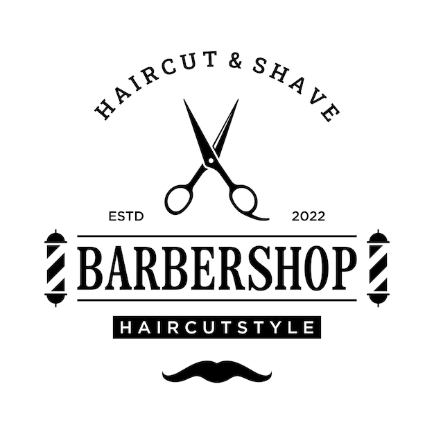 Vector plantilla de logotipo de barbería en estilo vintage con el concepto de maquinilla de afeitar y otras herramientas logotipo para etiqueta de salón de negocios y barbería