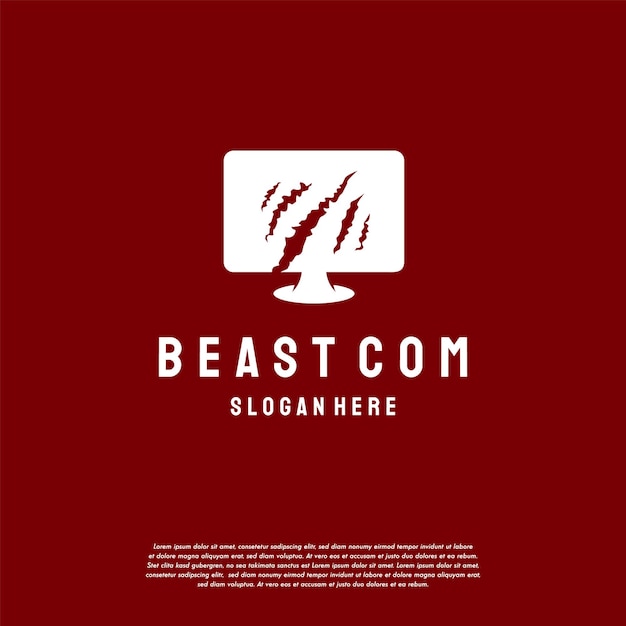 Plantilla de logotipo de beast computer de diseños planos, vector de diseños de logotipo de animals computer
