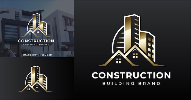 Plantilla de logotipo de bienes raíces de edificio de arquitectura de casa de ciudad dorada de lujo