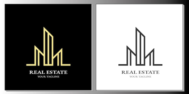 Plantilla de logotipo de bienes raíces de edificio dorado y negro de lujo nuevo diseño premium