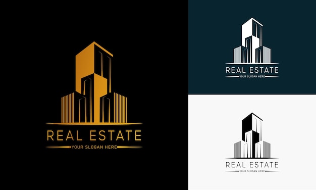 Plantilla de logotipo de bienes raíces con insignias premium de estilo creativo dorado para realtor logo vendido vector