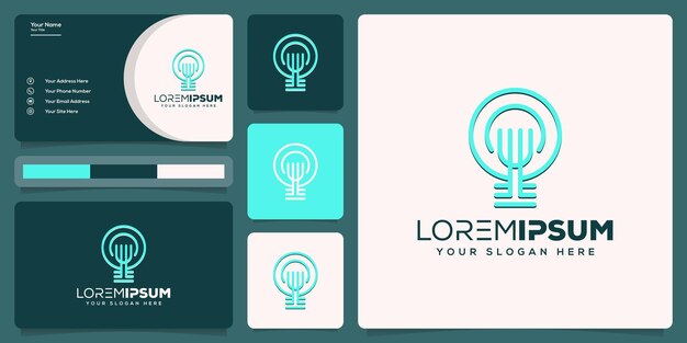 plantilla de logotipo de bombilla y tenedor abstracto