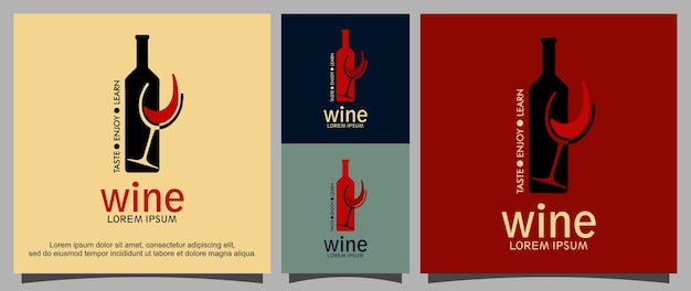Plantilla de logotipo de botella de vino y vidrio