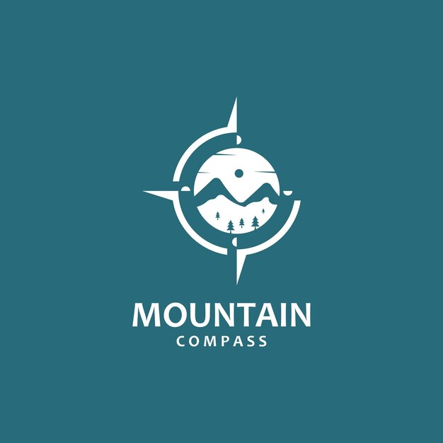Plantilla de logotipo de brújula y montaña Diseño de logotipo para inspiración de aventura o viaje