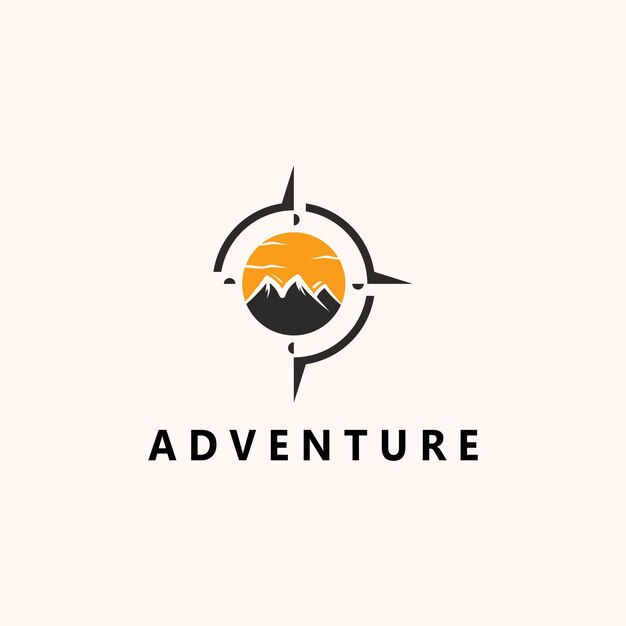 Plantilla de logotipo de brújula y montaña Diseño de logotipo para inspiración de aventura o viaje