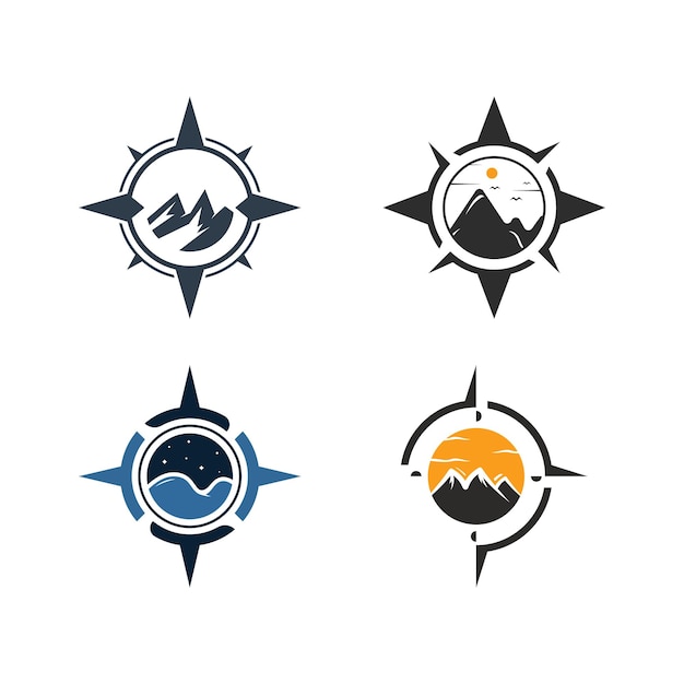 Plantilla de logotipo de brújula y montaña Diseño de logotipo para inspiración de aventura o viaje
