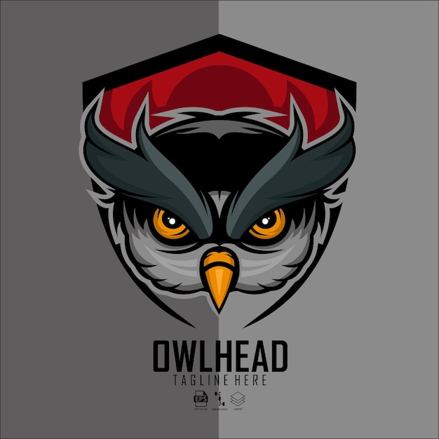 PLANTILLA DE LOGOTIPO DE BÚHO CON FONDO GRIS