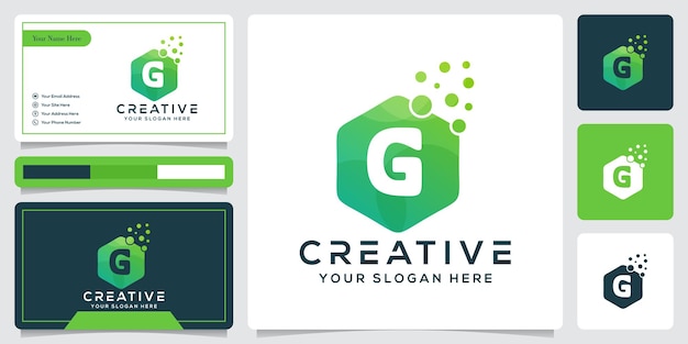 Plantilla de logotipo de burbuja blanca de letra G inicial abstracta y tarjeta de visita