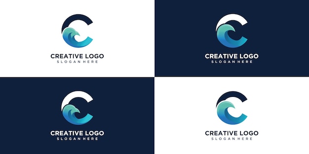 Plantilla de logotipo C con olas del océano
