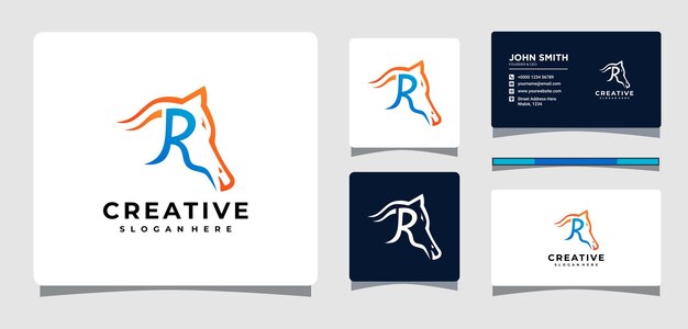 Plantilla de logotipo de caballo con letra R con inspiración para el diseño de tarjetas de visita