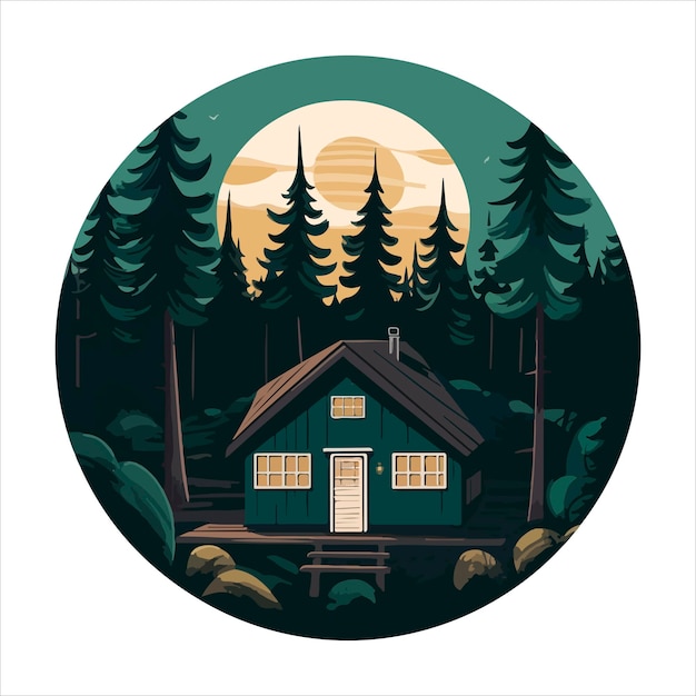 Plantilla de logotipo de cabaña de madera ilustración vectorial de cabañas en el bosque logotipo de alquiler de cabaños chalet en el bosque pegatina