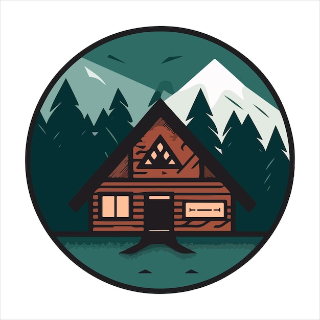 Vector plantilla de logotipo de cabaña de madera ilustración vectorial de cabañas en el bosque logotipo de alquiler de cabaños chalet en el bosque pegatina