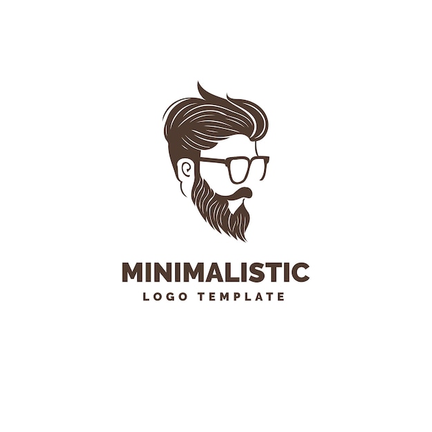 Plantilla de logotipo de cabeza de nerd Hombre con barba y gafas Icono de logotipo Logotipo de nerd lindo aislado