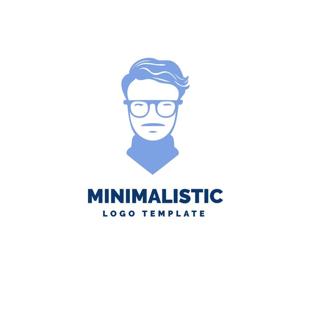Plantilla de logotipo de cabeza de nerd Hombre con bigotes y gafas Icono de logotipo Logotipo de nerd lindo aislado