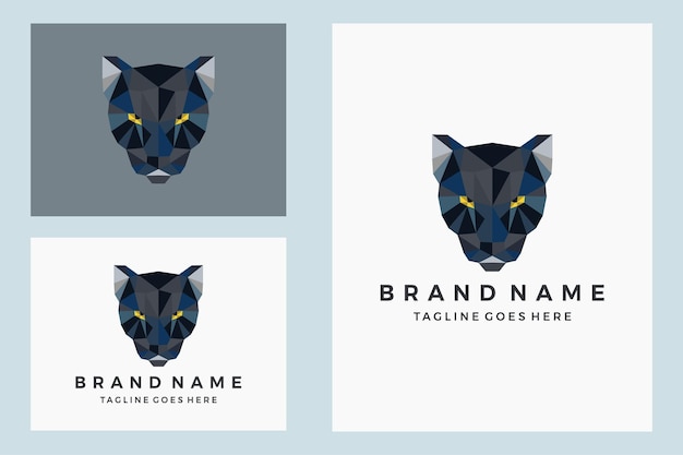 Plantilla de logotipo de cabeza de pantera jaguar geométrica diseño poligonal de baja poli