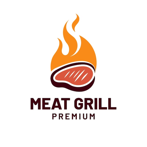 Plantilla de logotipo de carne a la parrilla con diseño de fuego