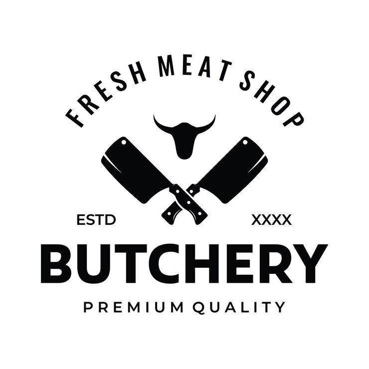 Vector plantilla de logotipo de carnicería fresca con cuchillo y animales de granja antiguos logotipos para negocios restaurantes etiquetas sellos y carnicerías frescas