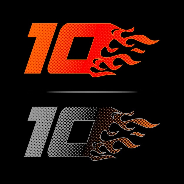 plantilla de logotipo de carreras de fuego número 10 concepto de diseño de carreras rápidas con puntos