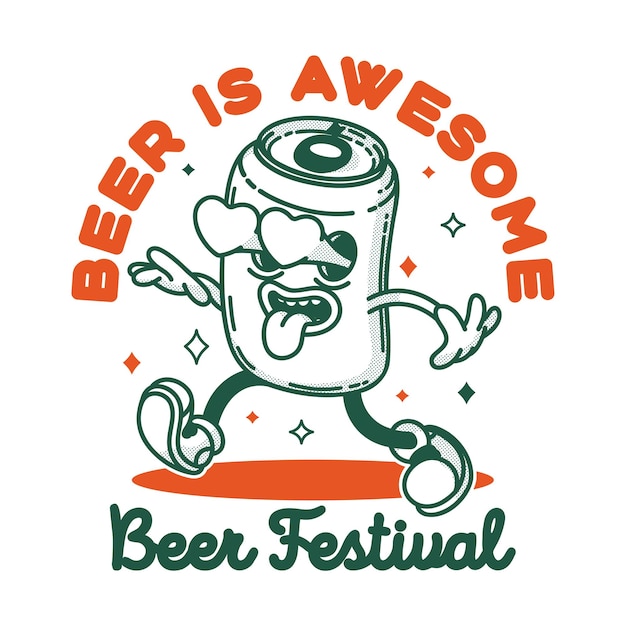 plantilla de logotipo del cartel del festival de cerveza lata retro de cerveza mascota para el volante de banner promocional