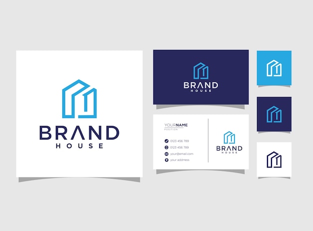 Plantilla de logotipo de casa abstracta estilo de arte de línea con tarjeta de visita