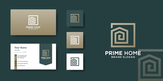 Plantilla de logotipo de casa con estilo de arte de línea creativa y diseño de tarjeta de visita vector premium