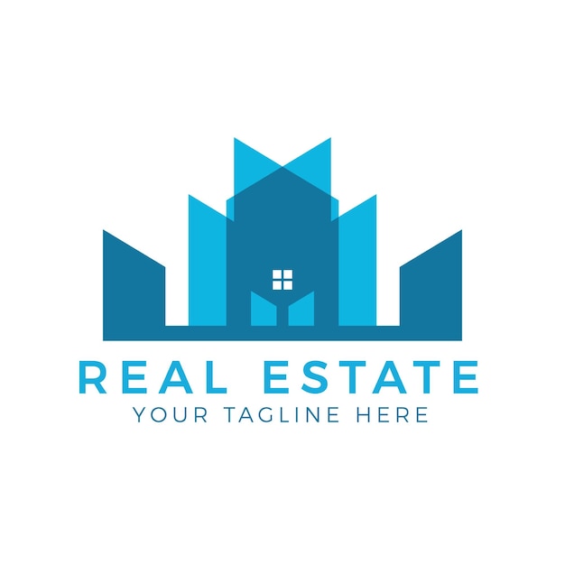 Plantilla de logotipo de casa de estilo de diseño de edificio azul inmobiliario moderno