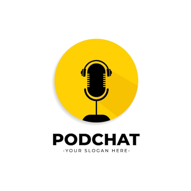 Vector plantilla de logotipo de chat de podcast detallada vectorial con estilo de arte lineal