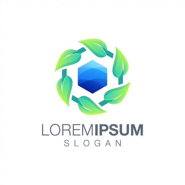 plantilla de logotipo de color de hoja hexagonal