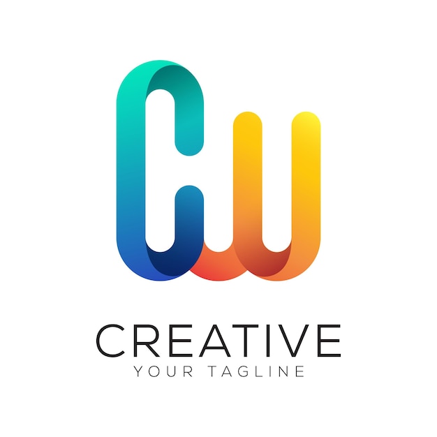 plantilla de logotipo de colores con gradiente de letra cw