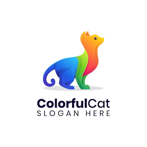 Plantilla de logotipo colorido gato sentado moderno