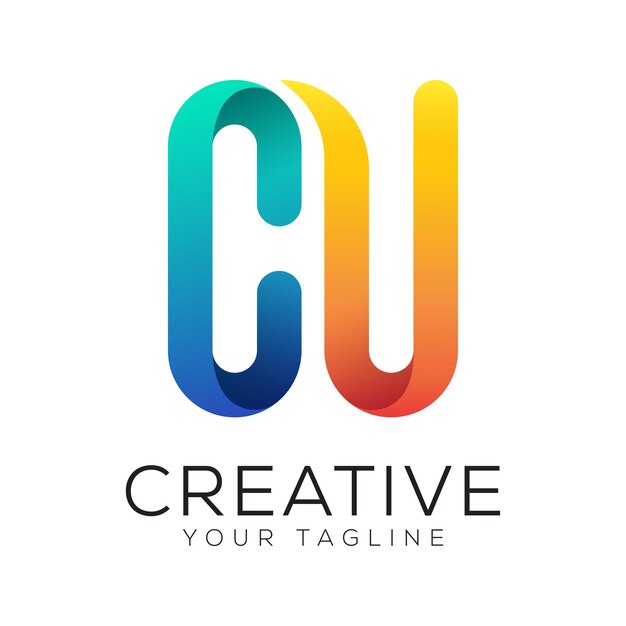 plantilla de logotipo colorido con gradiente de letra cu