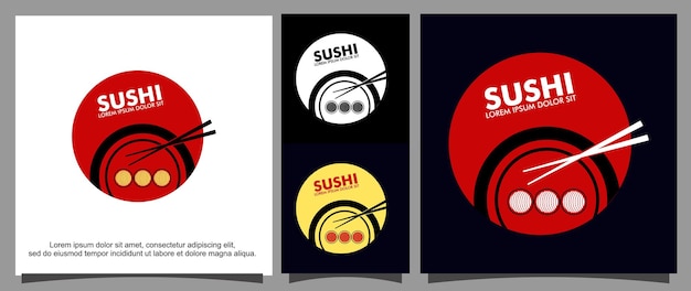 Plantilla de logotipo de comida y palillos de sushi