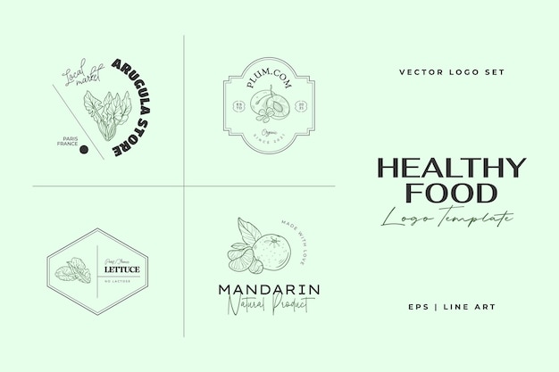 Plantilla de logotipo de comida sana ilustraciones dibujadas a mano para restaurante