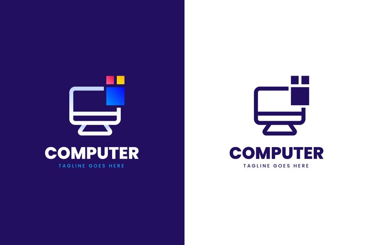 Vector plantilla de logotipo de computadora degradado