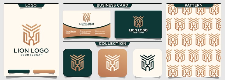 Vector plantilla de logotipo de contorno de arte de línea de escudo de león