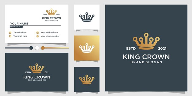 Plantilla de logotipo de corona de rey con estilo dorado único y diseño de tarjeta de visita