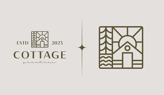 Plantilla de logotipo de Cottage Pine House Símbolo premium creativo universal Ilustración vectorial Plantilla de diseño minimalista creativo Símbolo para identidad empresarial corporativa