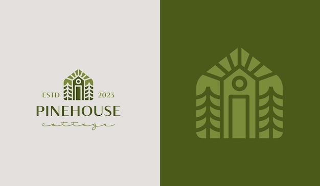 Plantilla de logotipo de Cottage Pine House Símbolo premium creativo universal Ilustración vectorial Plantilla de diseño minimalista creativo Símbolo para identidad empresarial corporativa