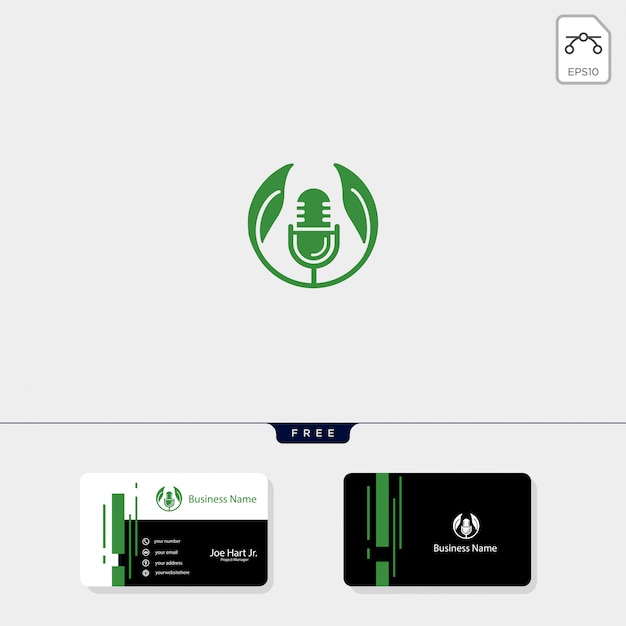 Vector plantilla de logotipo creativo de podcast de hoja ecológica