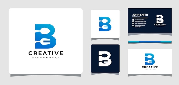 Plantilla de logotipo de cuchara y tenedor de letra B con inspiración de diseño de tarjeta de visita